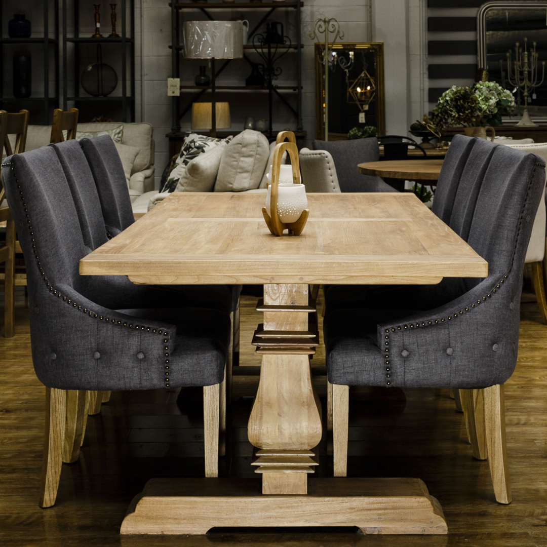 Victoria Reclaimed Elm Dining Table 2.45m + 6 Charleston Grey Chairs Set image 0